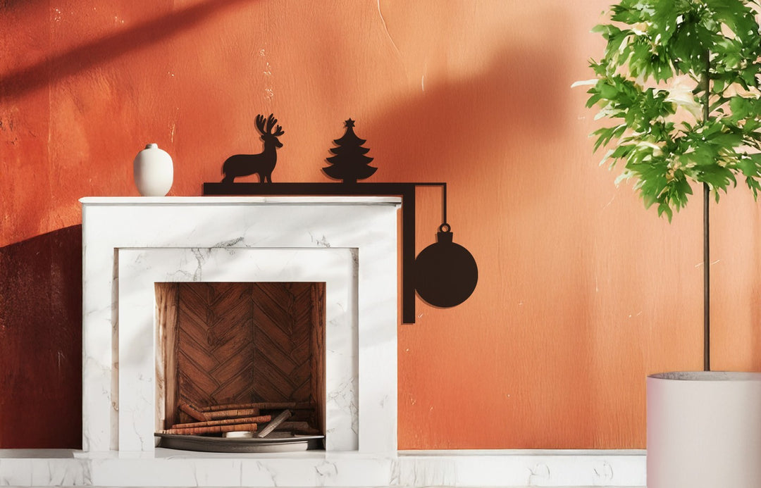 سحر الشتاء – ديكور معدني للمدفأة على شكل غزال الرنة وشجرة