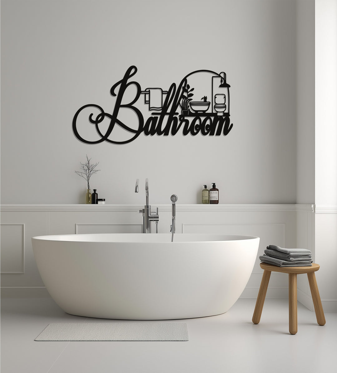 Elegant Script Bathroom – Modern Metal Wall Art Decor