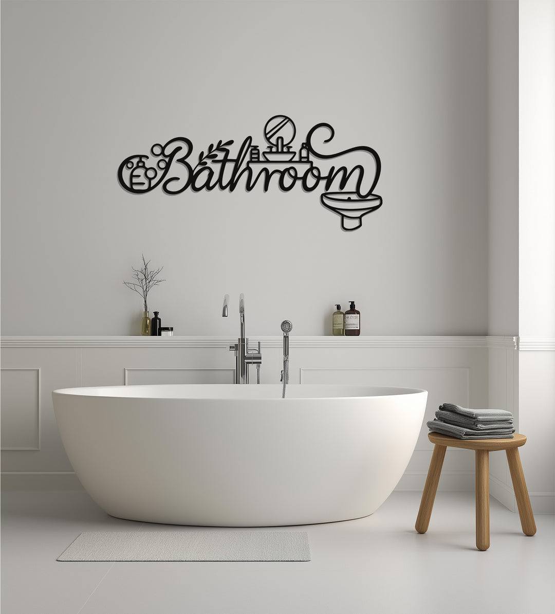 Luxury Bathroom Line Art – Modern Metal Wall Decor