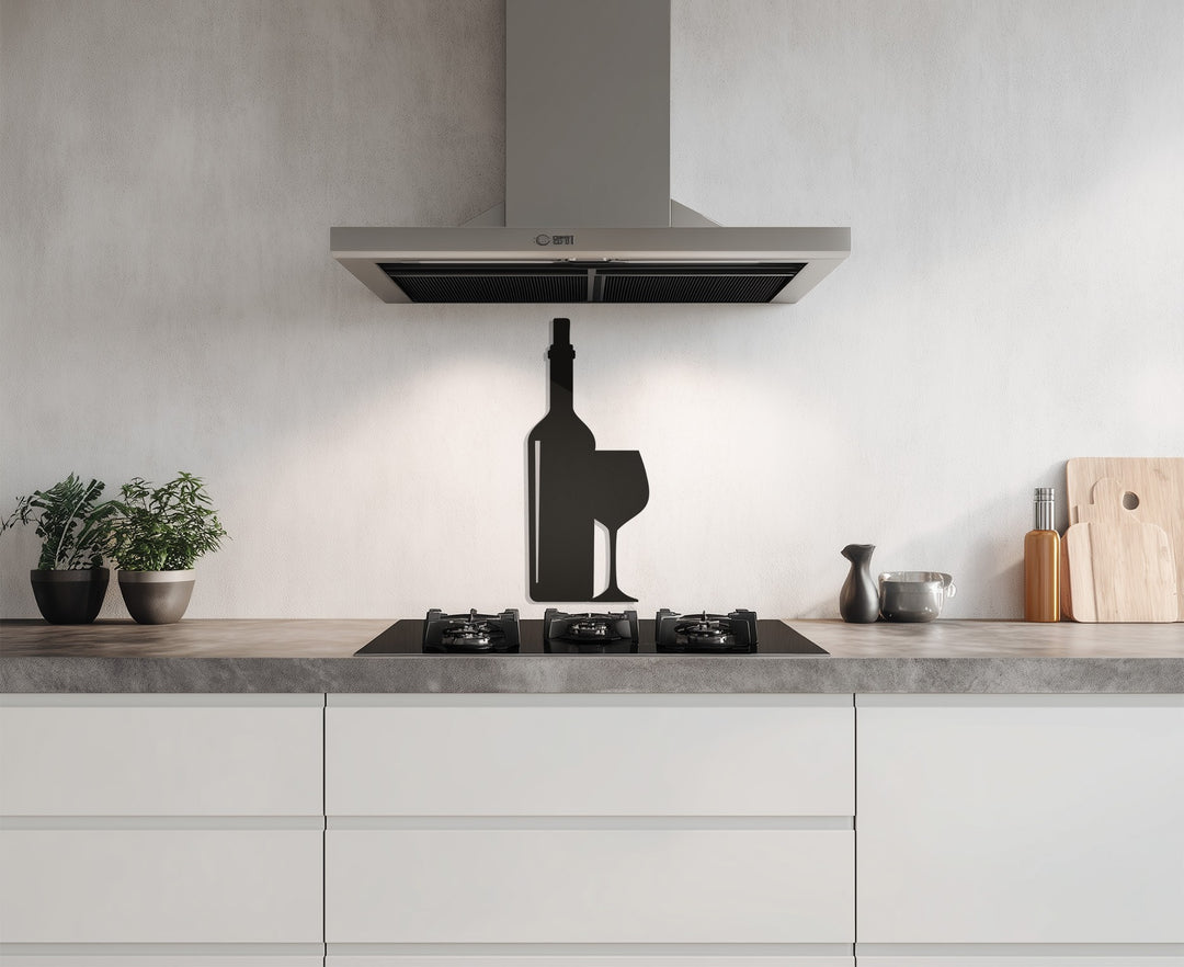 Wine Bottle & Glass – Modern Kitchen Metal Wall Art