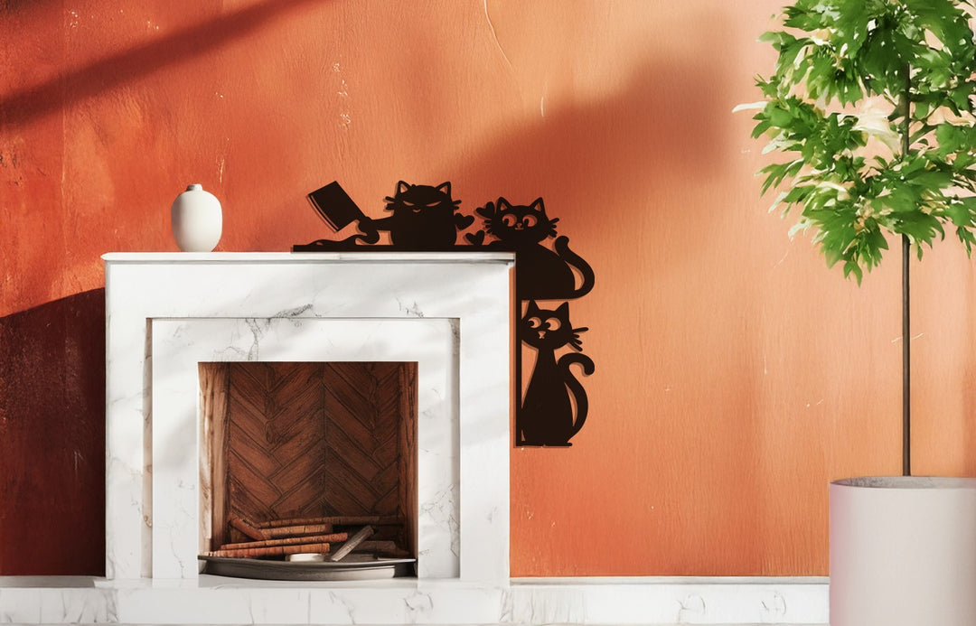قطط مشاغبة – ديكور معدني مرح للمدفأة على شكل قطة