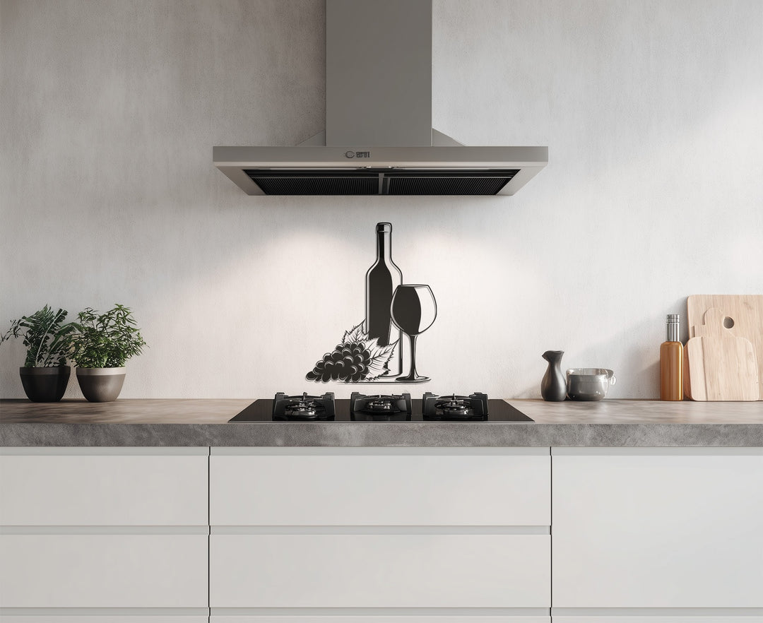 Wine Bottle & Glass Metal Wall Art – Modern Kitchen & Bar Decor