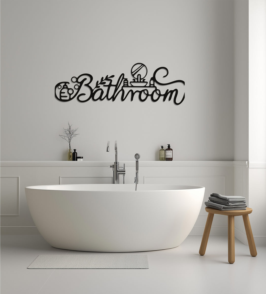 Stylish Script Bathroom – Modern Metal Wall Art Sign