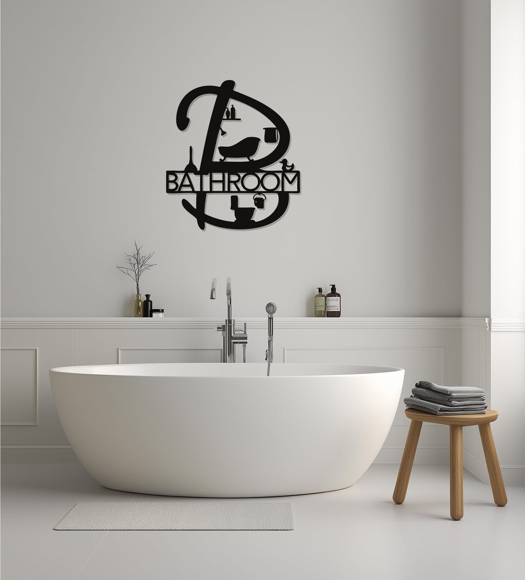 Modern washroom décor black metal artwork