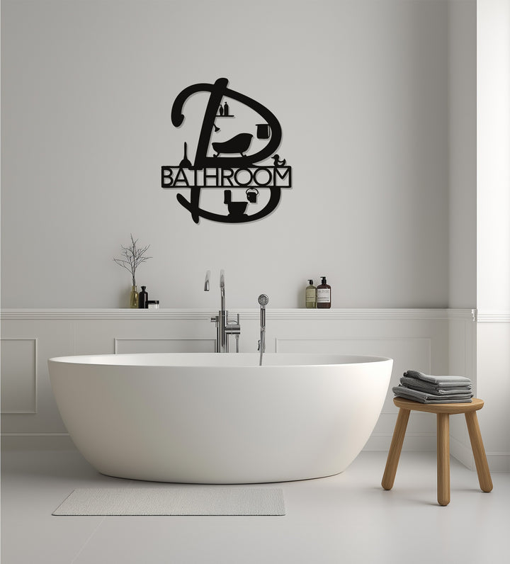 Modern washroom décor black metal artwork