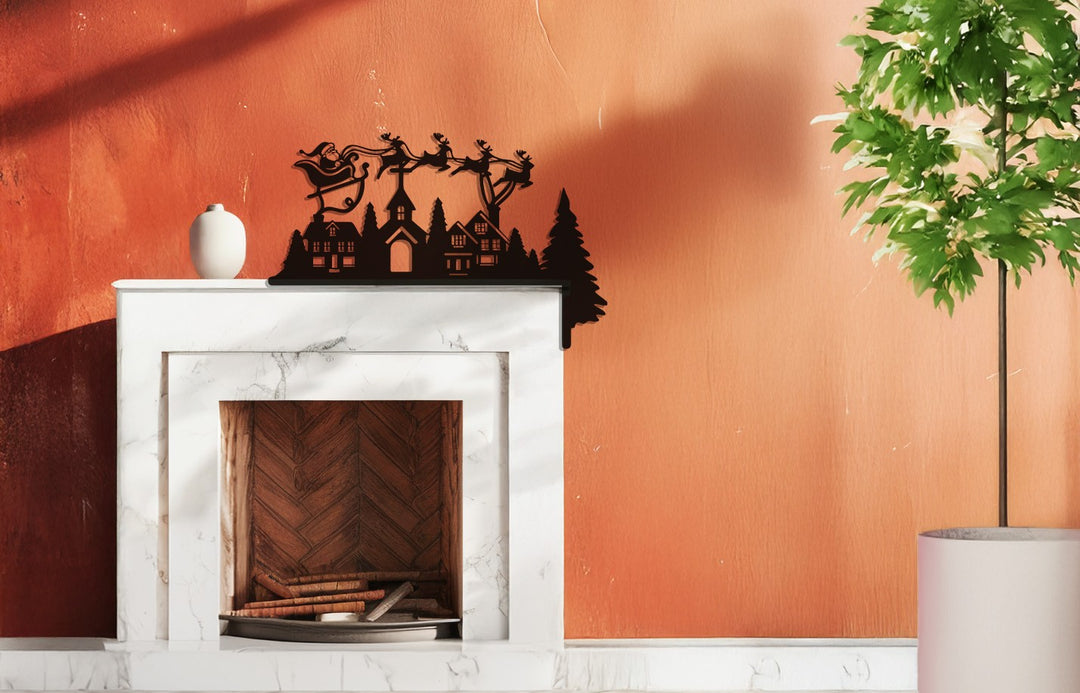 قرية ليلة عيد الميلاد – ديكور مدفأة معدني على شكل زلاجة سانتا