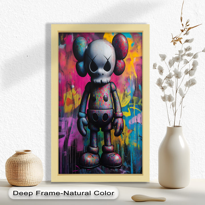 Neon Skull Companion – Mehrfarbiges KAWS-Ölgemälde