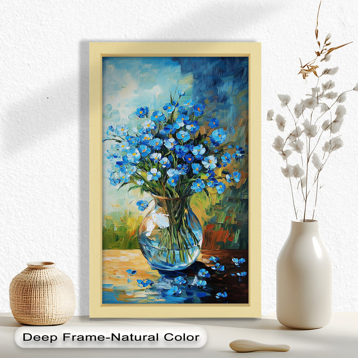Blue Wildflowers in Vase Wall Art – Floral Oil Painting