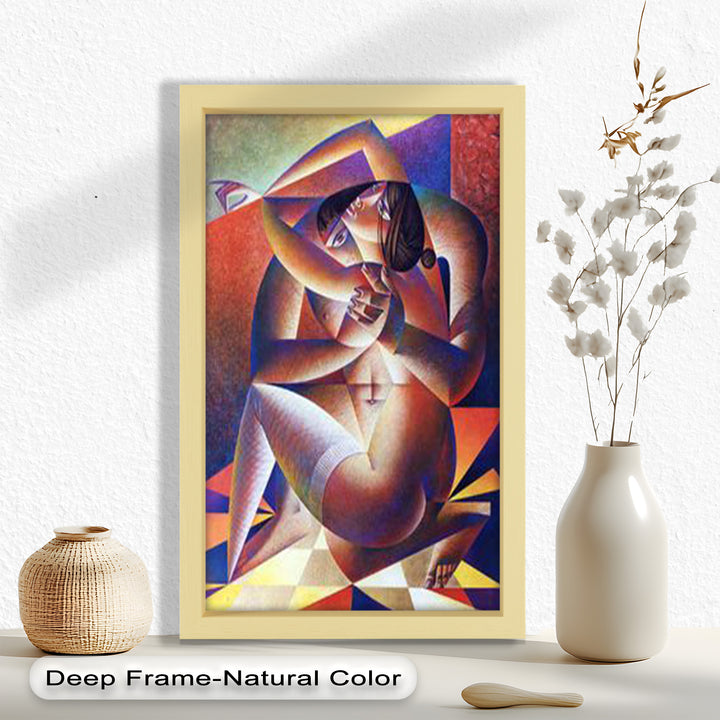 Entwined Forms – Abstract Lovers in Geometric Harmony Picasso Oil Painting