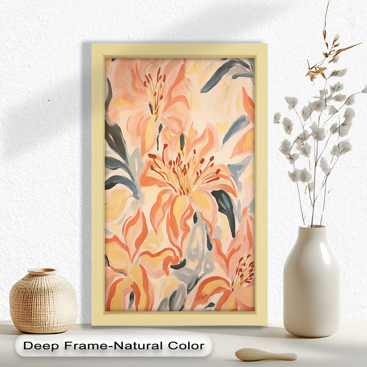 Sunlit Lilies – Abstract Coral Flower Oil Painting