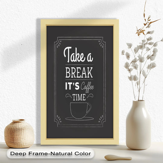 Moderately saturated, this 'Take a Break-Coffee Time' oil painting decoration has a chalkboard-style design with a charming coffee cup illustration.