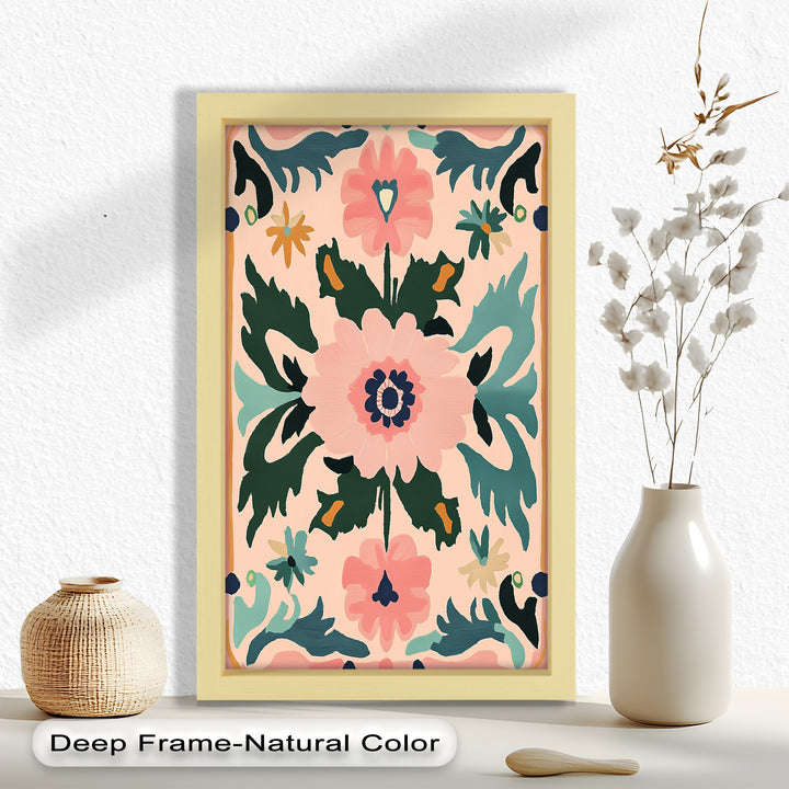 Folk Bloom – Symmetrisches Boho-Blumenölgemälde