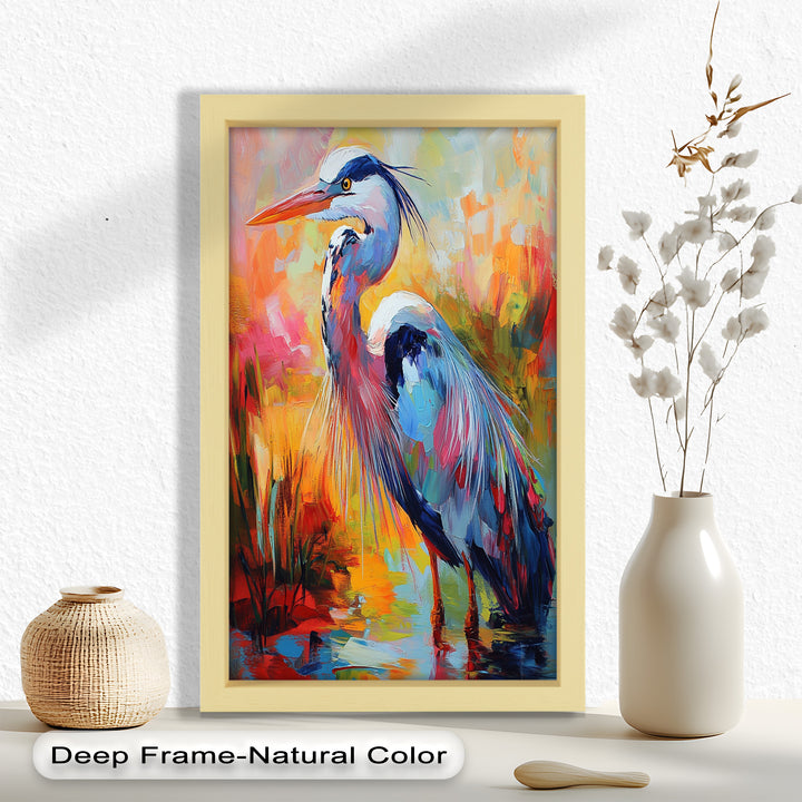 Colored Heron in Abstract Color Splash – Animal Oil Painting