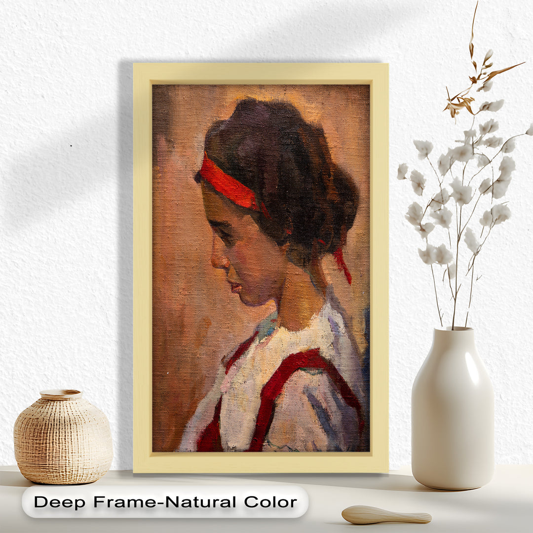 Side Portrait of a Young Woman in Red Ribbon - Picasso Oil Painting
