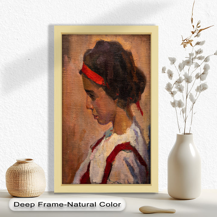 Side Portrait of a Young Woman in Red Ribbon - Picasso Oil Painting