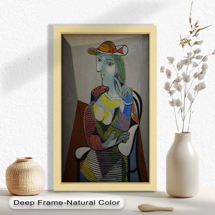 Striped Serenity – Colorful Woman in Hat Picasso Oil Painting