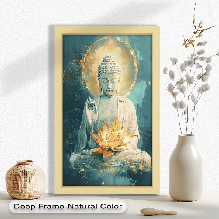 Buddha with Lotus Flower Wall Art – Religious Oil Painting