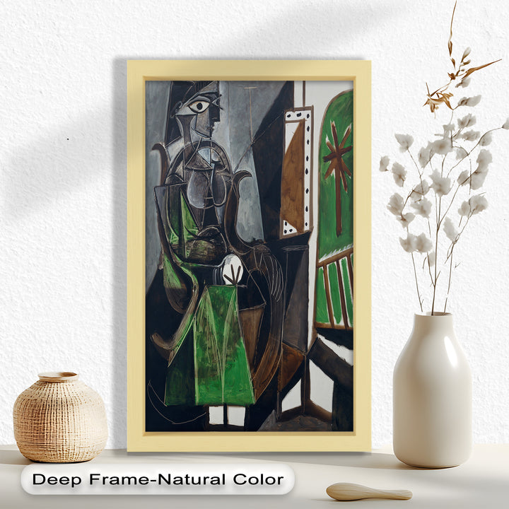 Figure by the Window – Abstract Green Interior Picasso Oil Painting