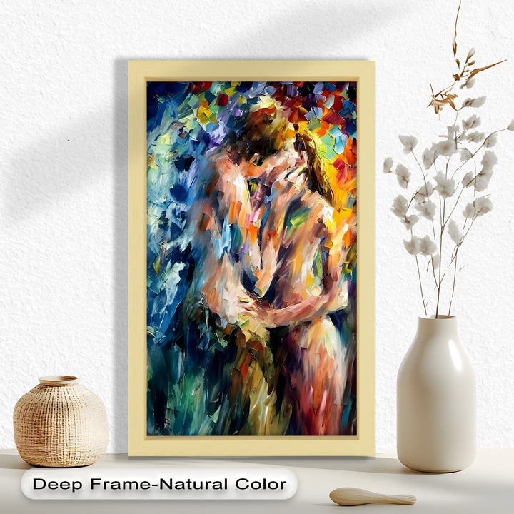 Ethereal Embrace – Abstract Lovers in a Burst of Color Oil Painting