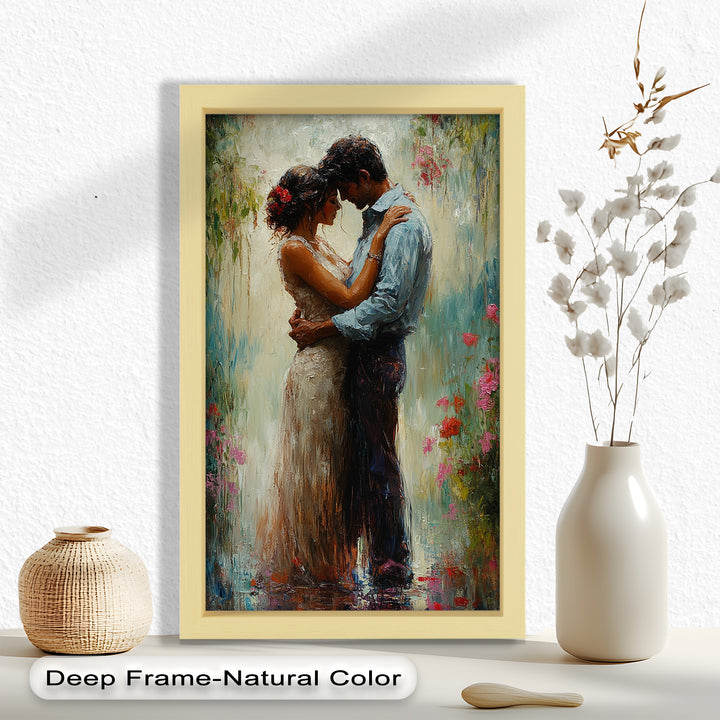 Romantic Couple Surrounded by Blooms - Love Oil Painting