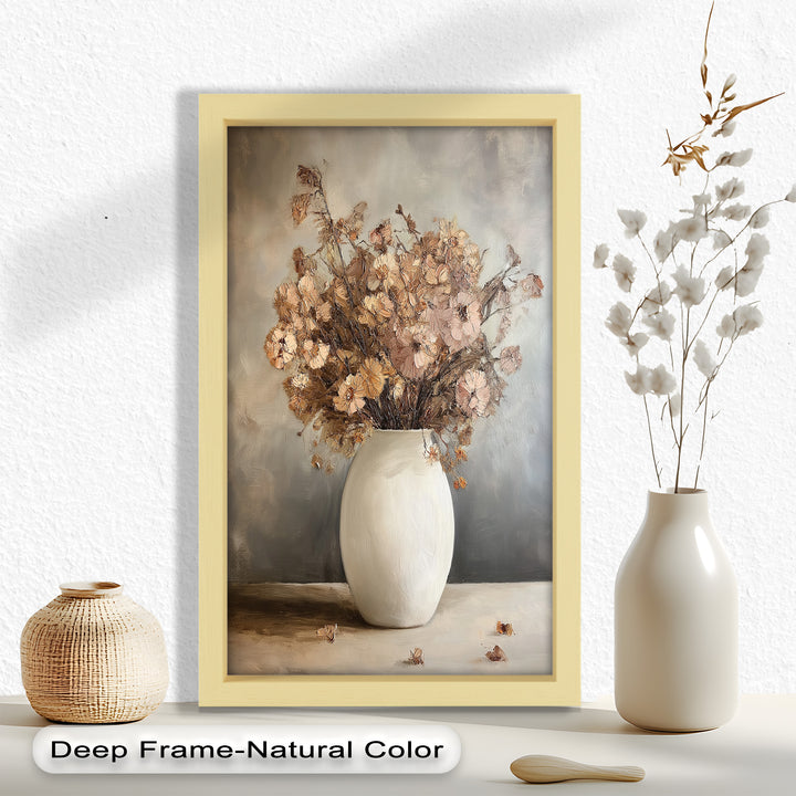Brown Bouquet in White Vase - Flower Oil Painting