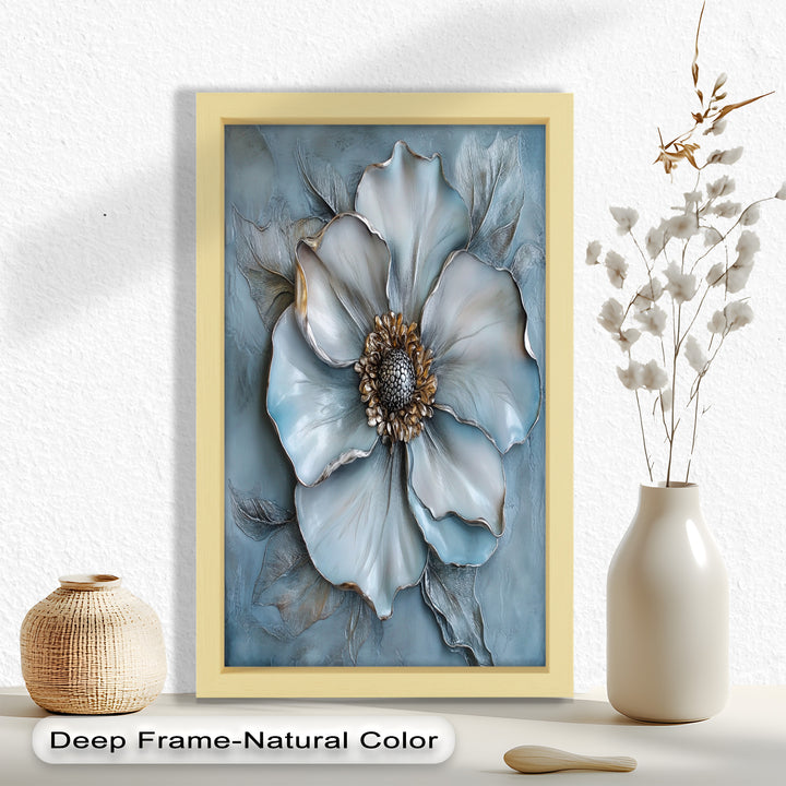 Blue Mist Bloom – Sculptural Petal Flower Oil Painting