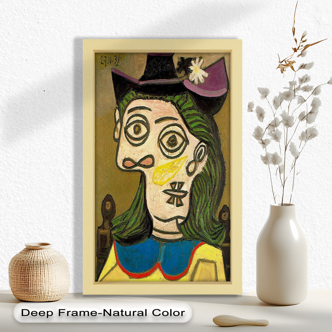 Whimsical Hat – Abstract Female Portrait with Flower Detail Picasso Oil Painting