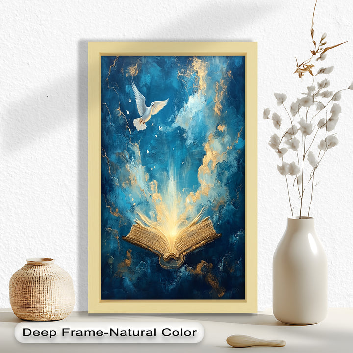 Illuminated Bible with Dove - Christian Oil Painting