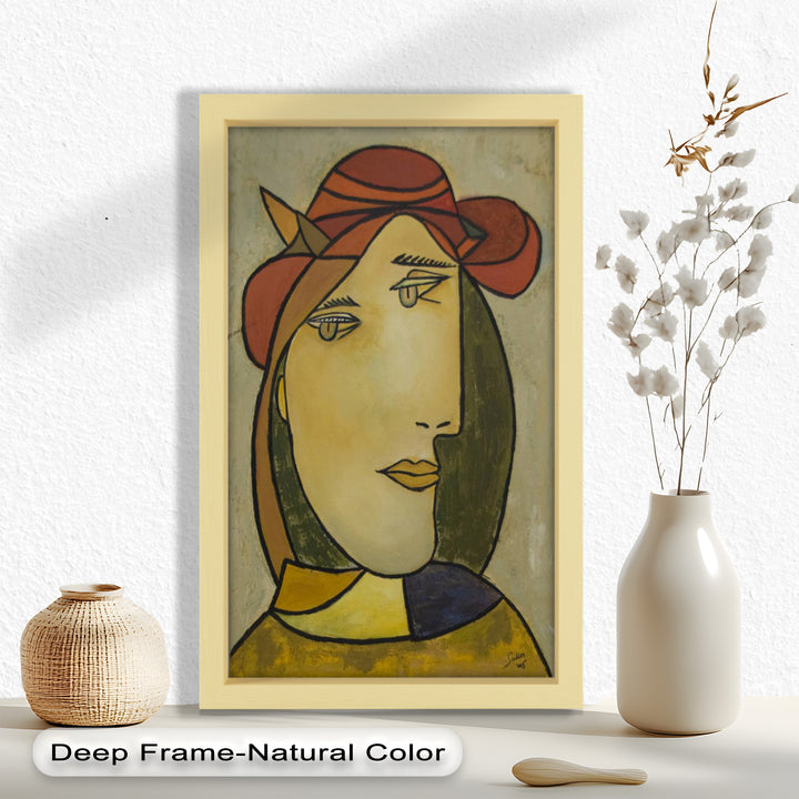 Melancholy in Red Hat – Minimalist Portrait Picasso Oil Painting