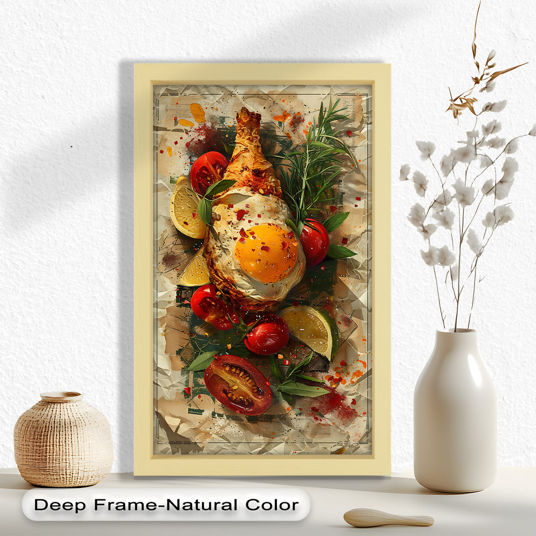 Spiegelei und Brathähnchen mit Kräutern - Food Painting