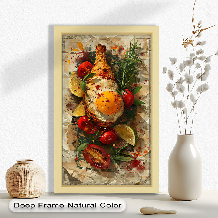 Spiegelei und Brathähnchen mit Kräutern - Food Painting