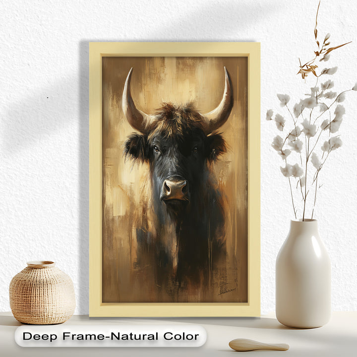 Bull in Amber Tones - Animal Oil Painting