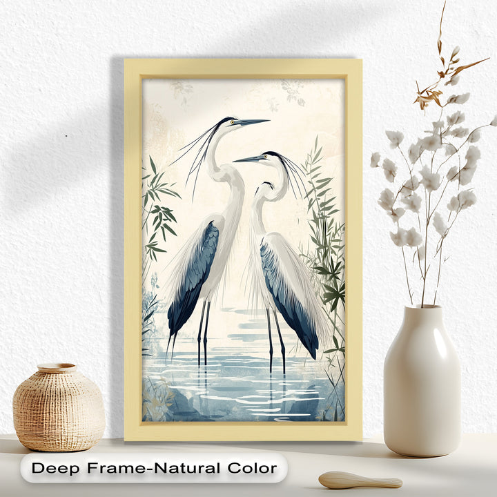 Twin Herons in Harmony – Bird Oil Painting