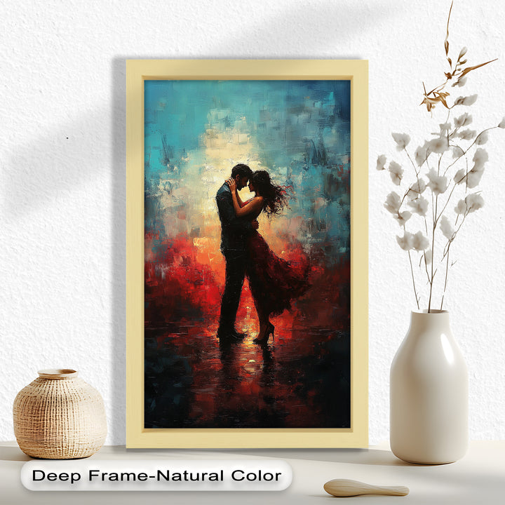 Romantic Couple in Fiery Twilight - Modern Oil Painting