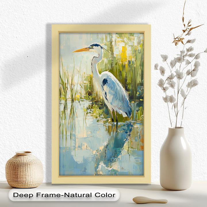 Reflections of Grace – Heron in Wetlands Oil Painting