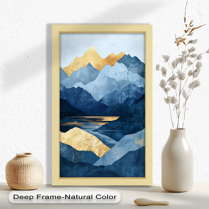Golden Horizon – Abstract Blue Mountain Landscape Oil Painting