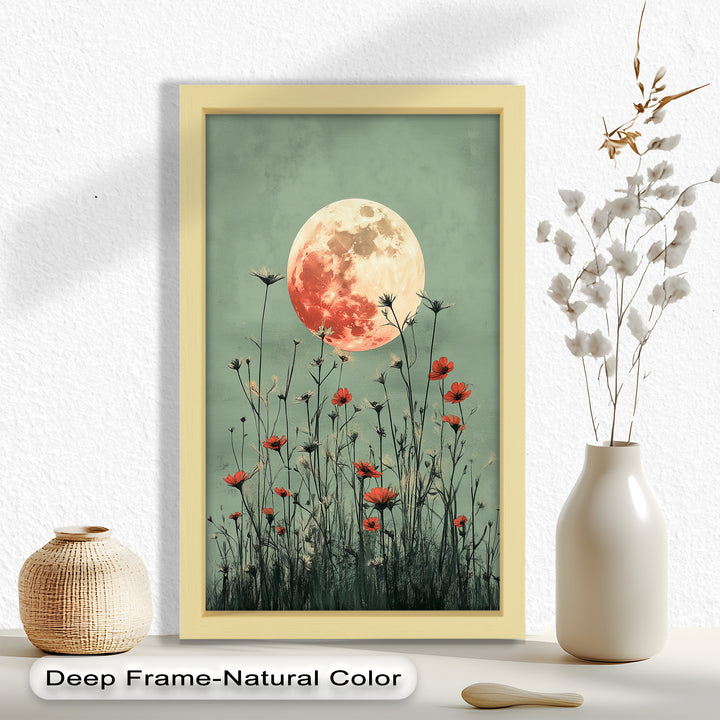 Celestial Wildflowers – Full Moon Over Red Meadow Blooms Oil Painting