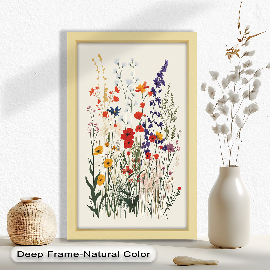 Wild Meadow Bloom – Farbenfrohes botanisches Ölgemälde im Boho-Stil