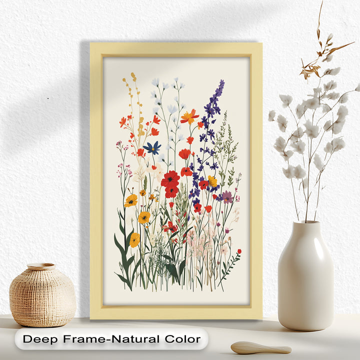 Wild Meadow Bloom – Farbenfrohes botanisches Ölgemälde im Boho-Stil