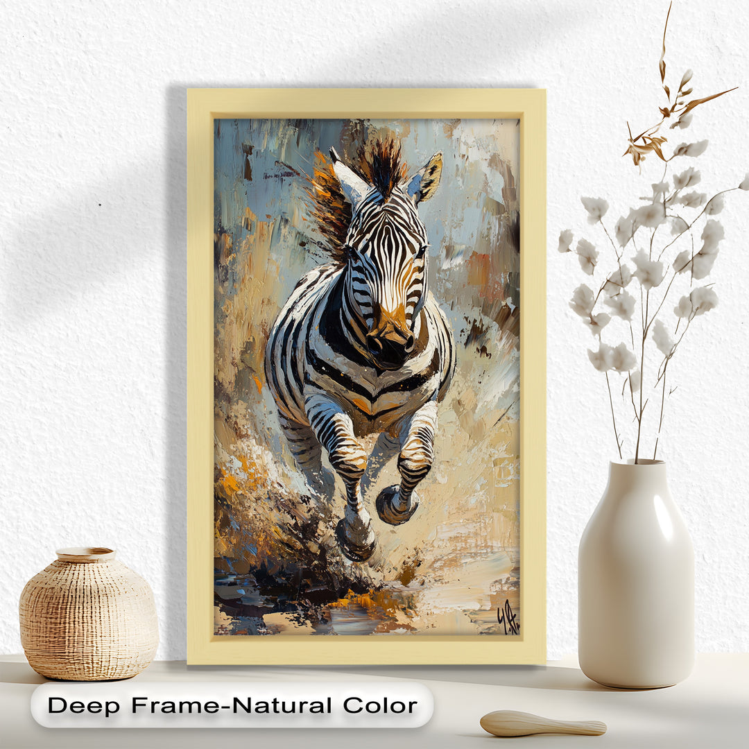 Charging Zebra in Dust Storm – Wildlife Animal Oil Painting