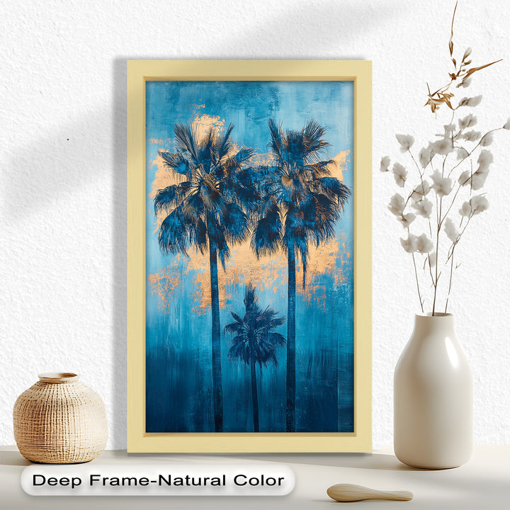 Blue Sunset Palms – Tropical Oil Painting