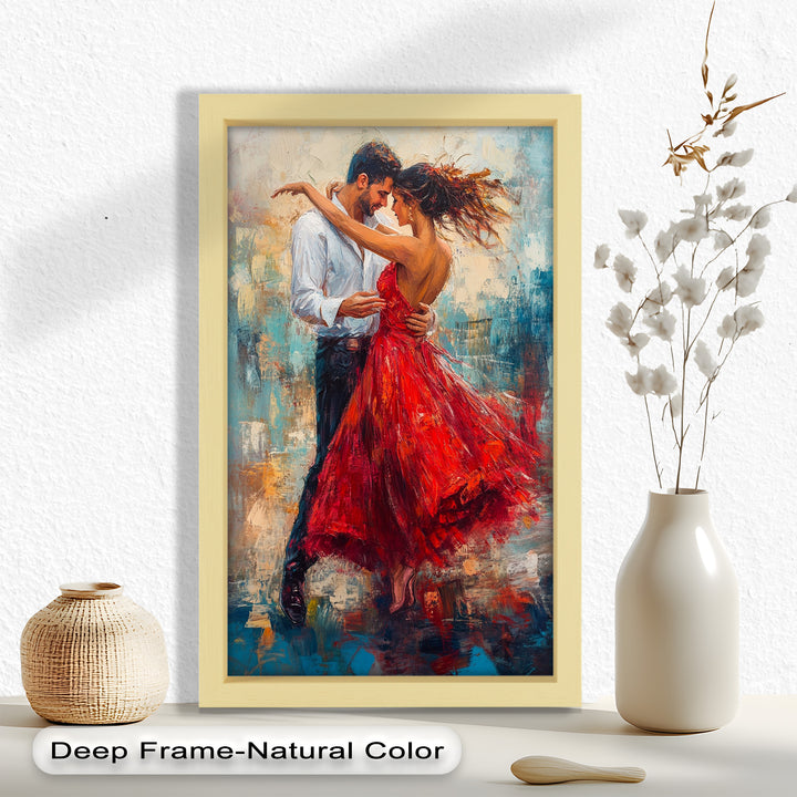Flamenco Fire – Romantic Couple in Red Dress Oil Painting