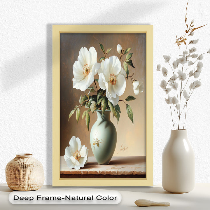 White Peony Still Life – Classic Floral Arrangement Flower Oil Painting
