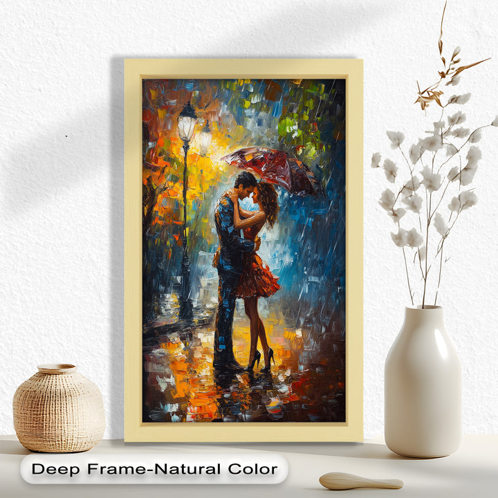 Evening Embrace – Romantic Rainy Street Scene Love Oil Painting