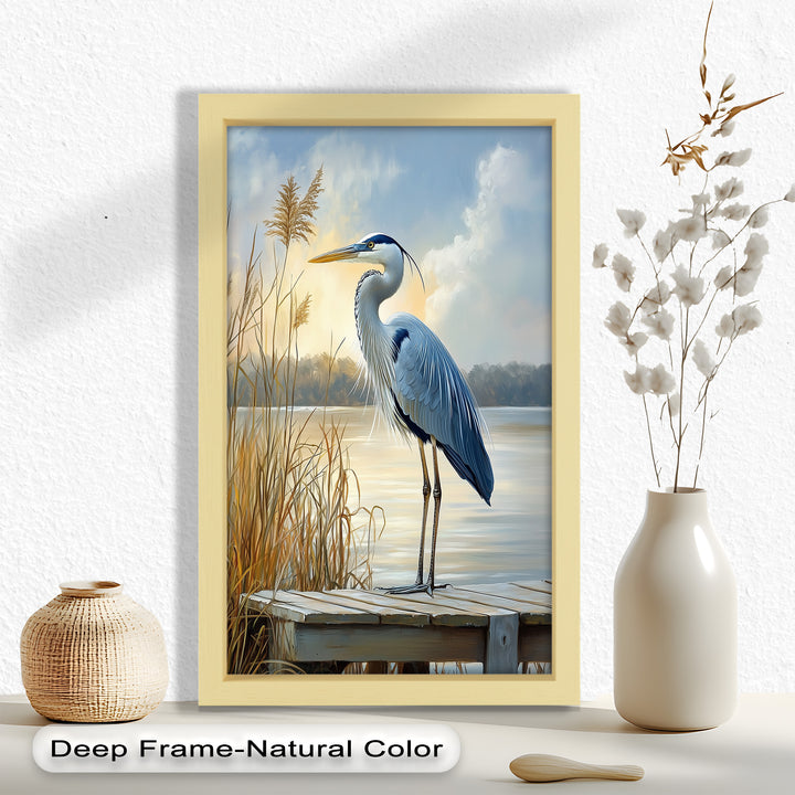 Majestic Heron in Misty Marshland - Animal Oil Painting