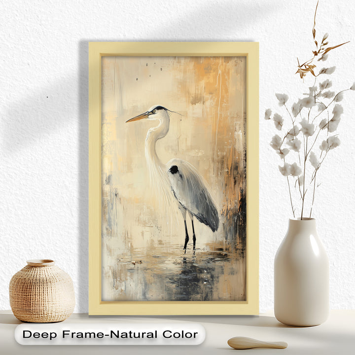 Golden Stillness – Heron in Reflective Water Oil Painting