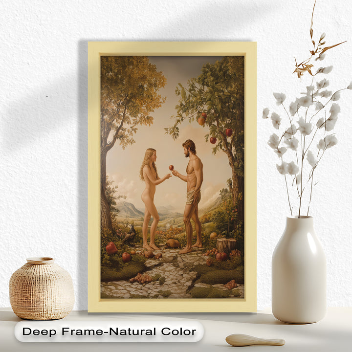 The First Temptation – Adam and Eve in Eden Renaissance Oil Painting