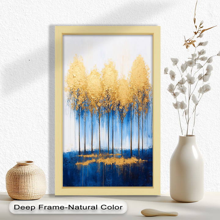Goldene Bäume am blauen Horizont - Abstraktes Ölgemälde