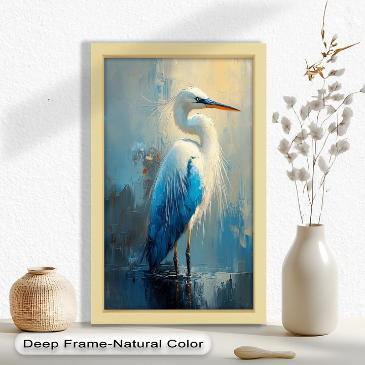 Blue Heron in Abstract – Framed Oil Painting