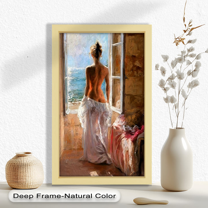 Whispers of the Sea – Romantic Woman by the Ocean Nude Oil Painting